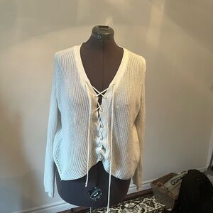 Women's Lace-Up Cream Sweater